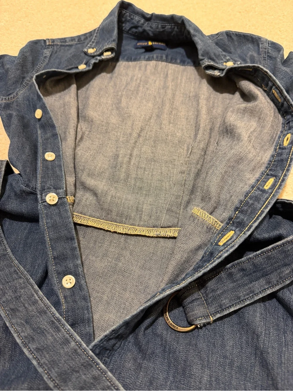Ralph Lauren girls Dark Blue Denim Shirt Dress with Belt size 12